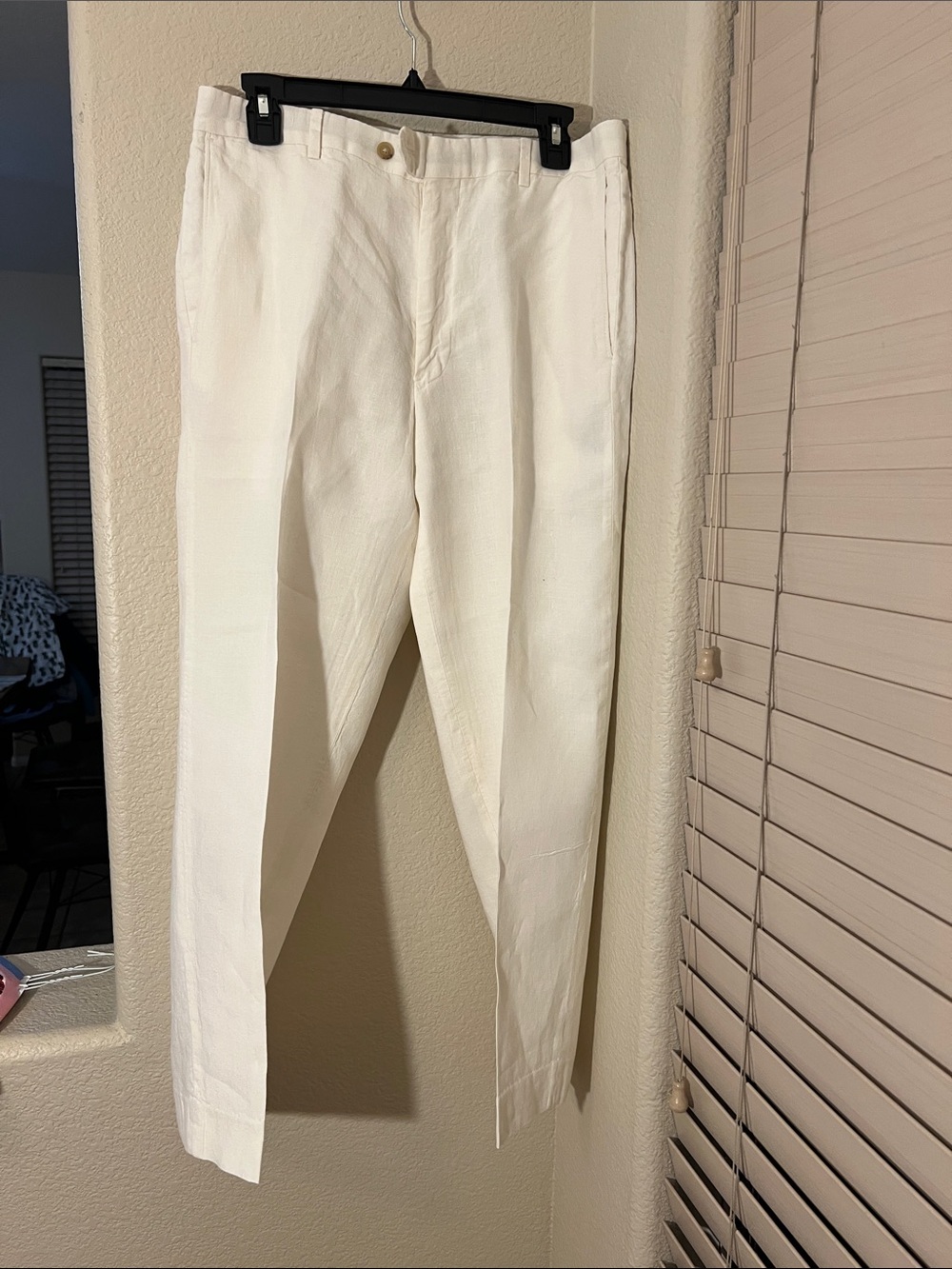 Men's Cream Straight-Leg Dress Chinos